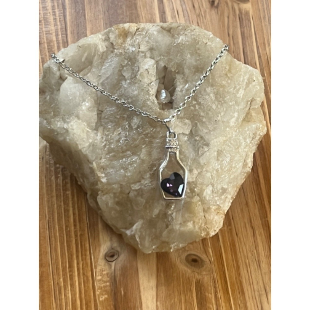 Amethyst Purple Crystal Gemstone Heart In Sterling Silver Bottle Necklace -New - Picture 4 of 13